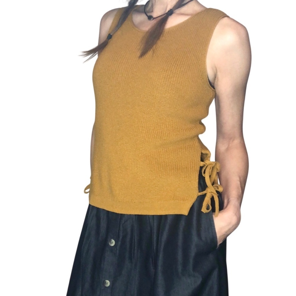 Madewell XXS Cotton Knit Sleeveless Sweater Mustard Yellow Casual Preppy Boho